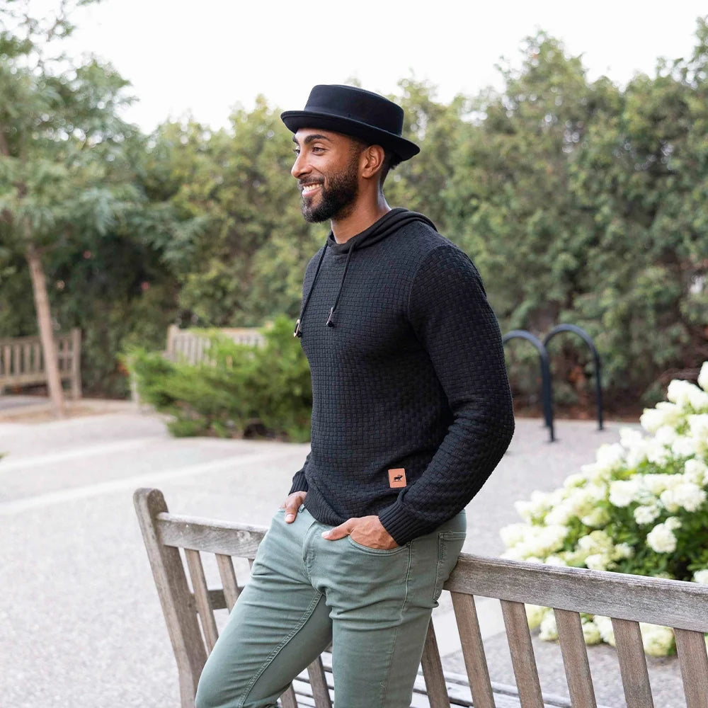 Chi-Town black felt pork pie hat, side view