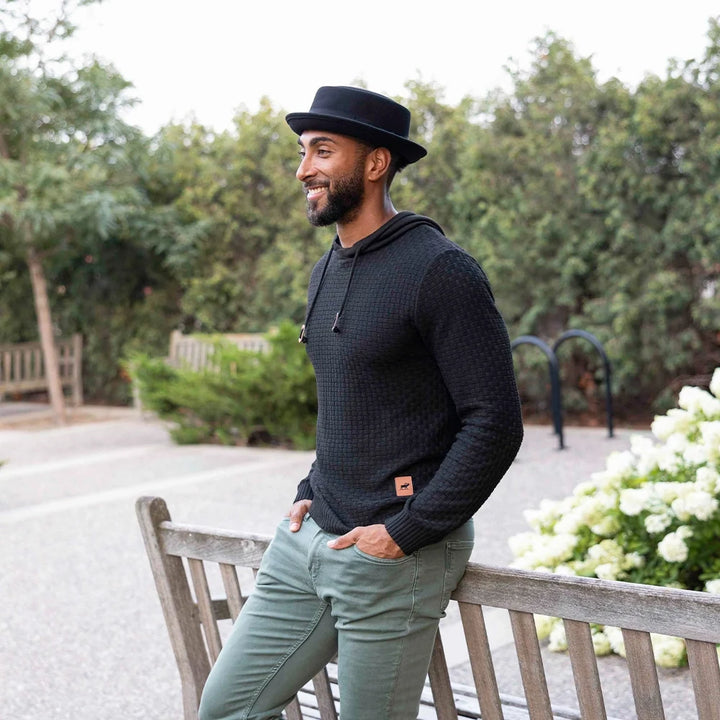 Chi-Town black felt pork pie hat, side view