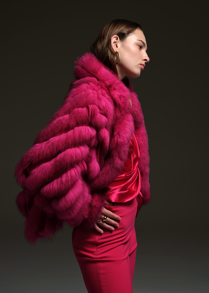 Silk Reversible Double Breasted Bomber In Hot Pink