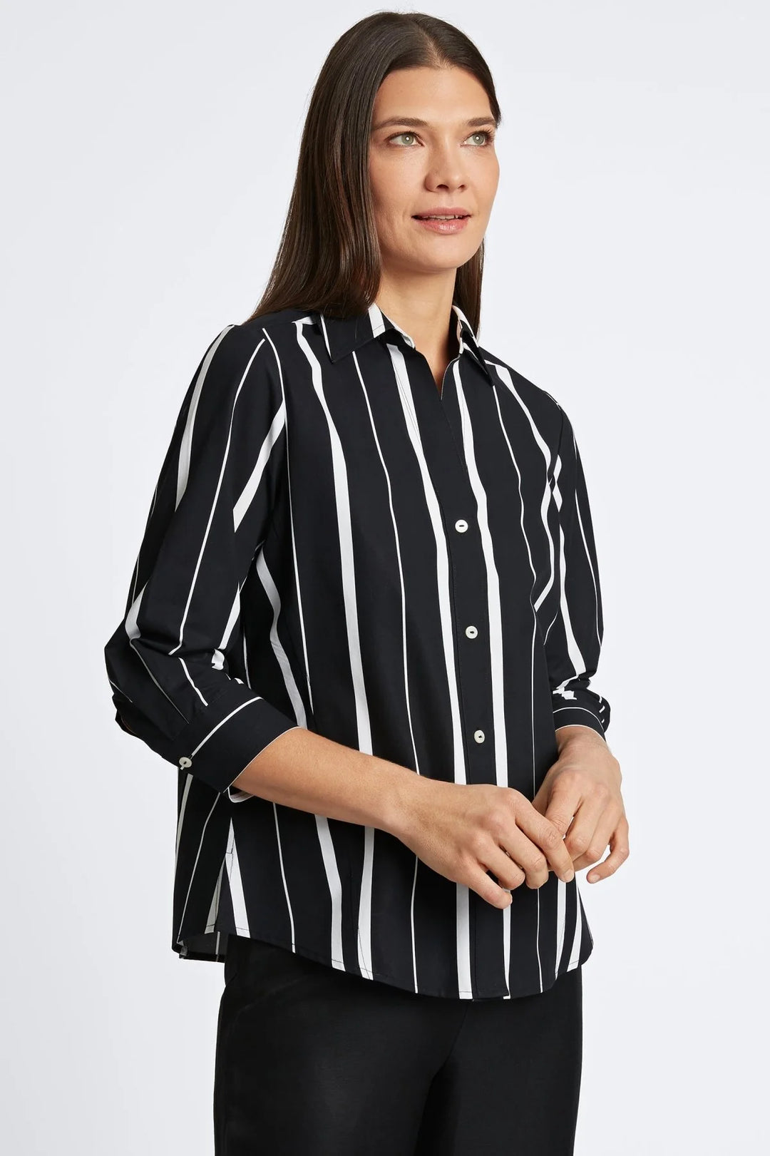 Paityn No Iron Black & White Stripe Shirt