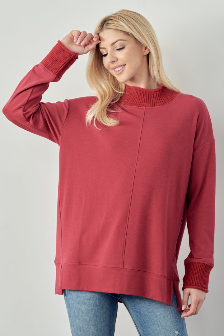 Felisa Knit Top with Ribbed Mock Neck
