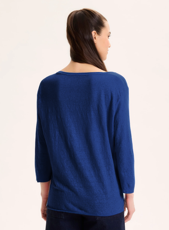 3/4 Sleeves V-Neck Shirt - Blue