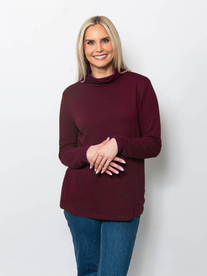 Seersucker Funnel Neck Top