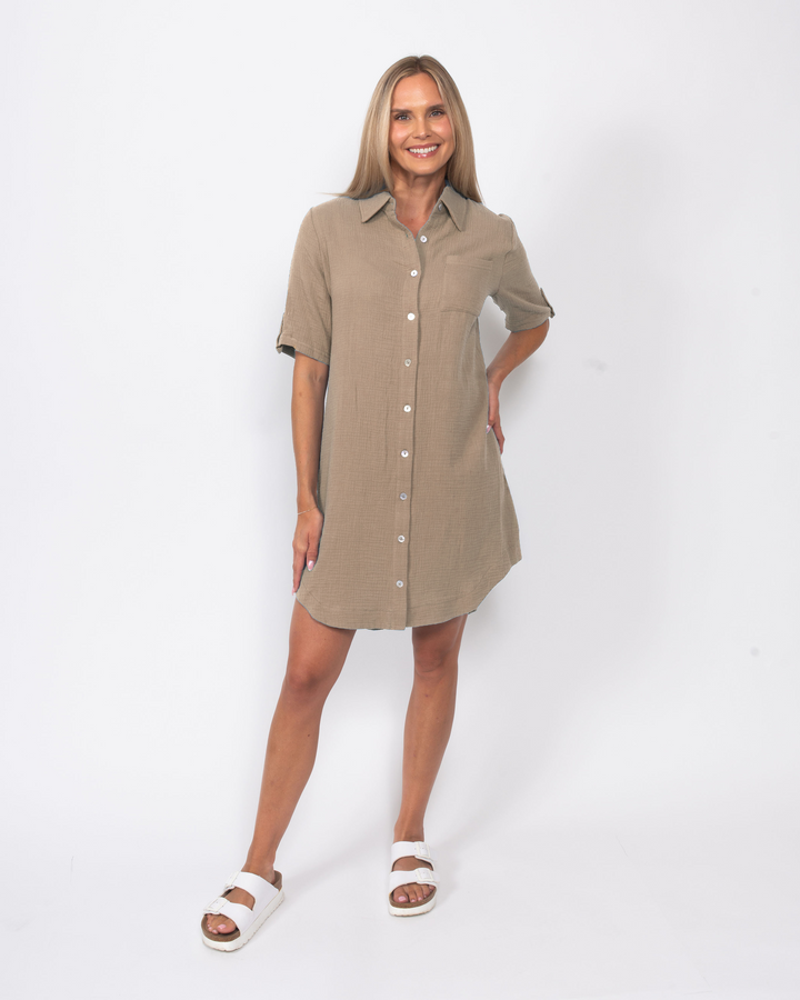 Organic Cotton Gauze Button Up Dress