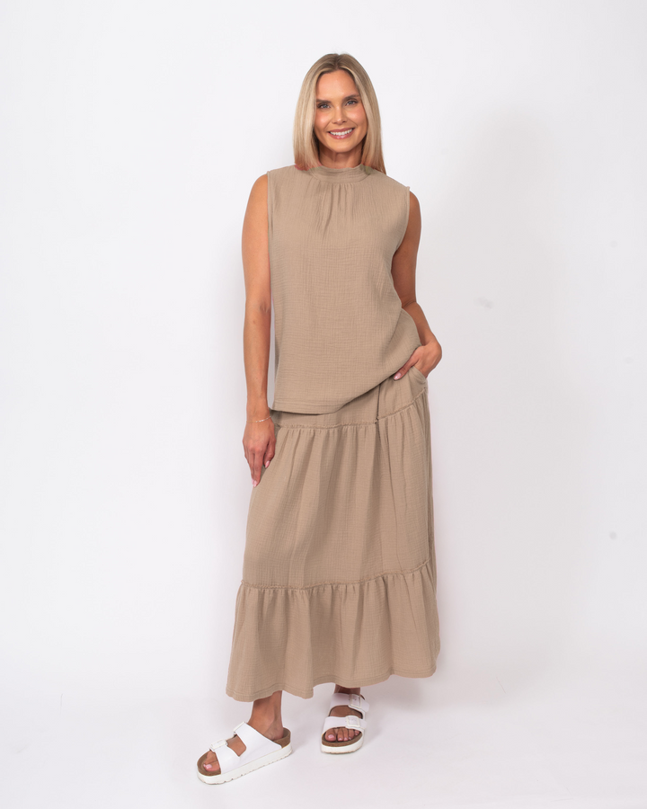 Organic Cotton Gauze Tiered Skirt