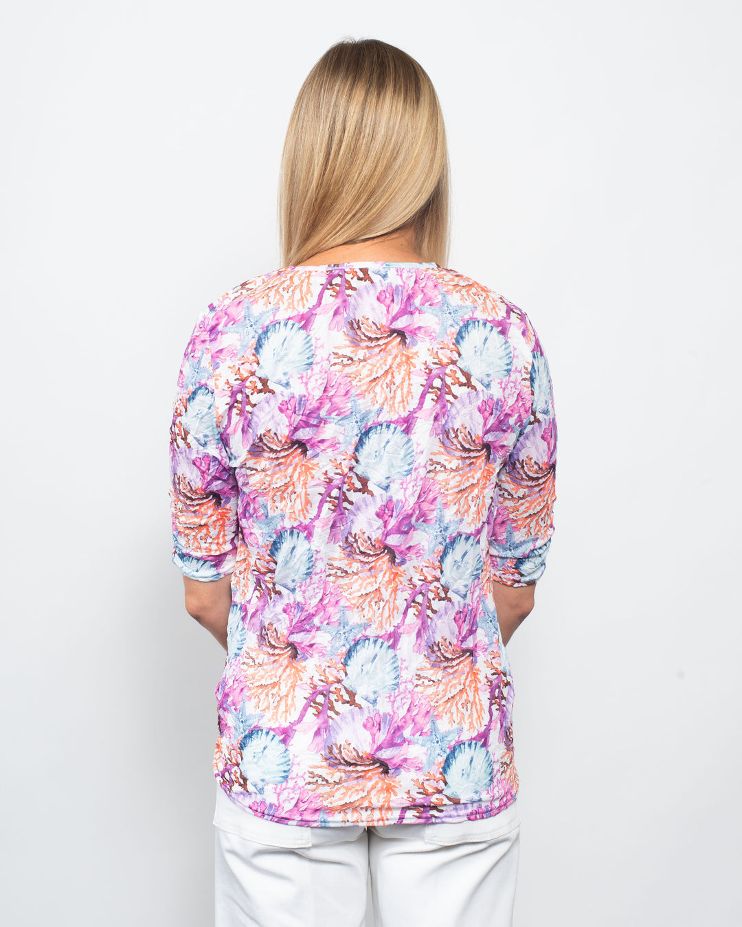 Printed Crinkle V-Neck Tie Front Top