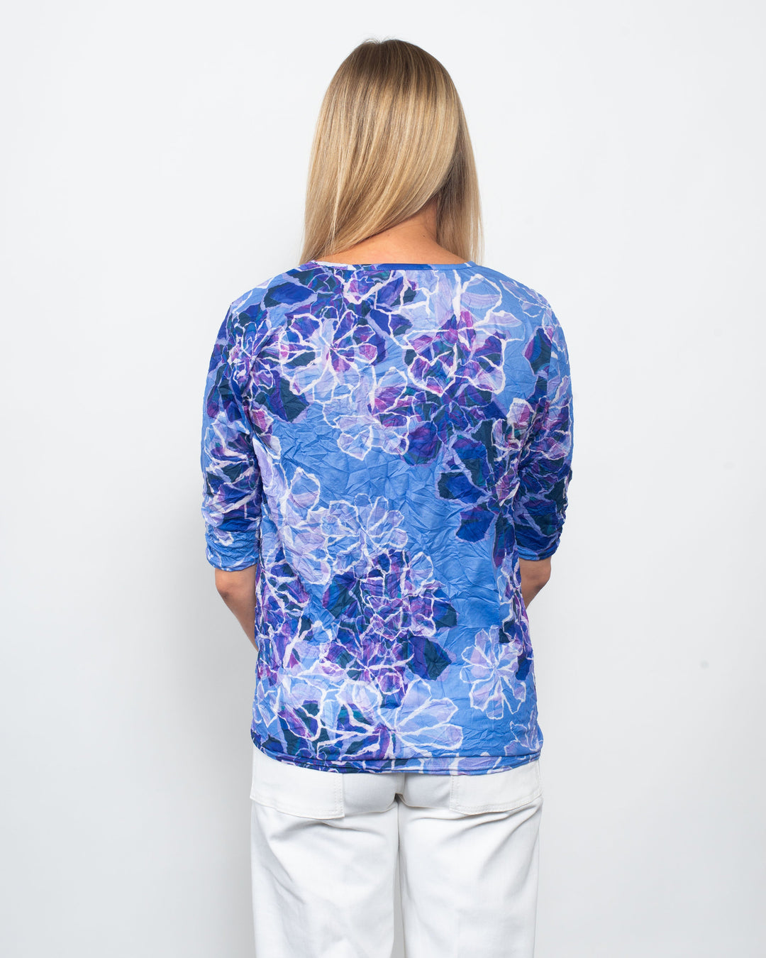 Printed Crinkle V-Neck Tie Front Top