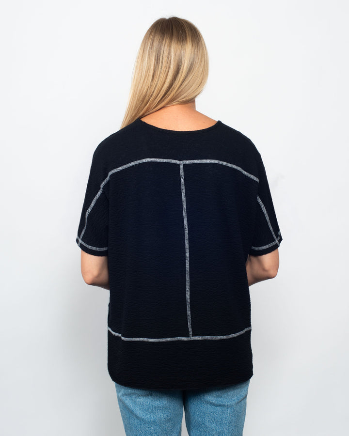 Seersucker Contrast V-Neck