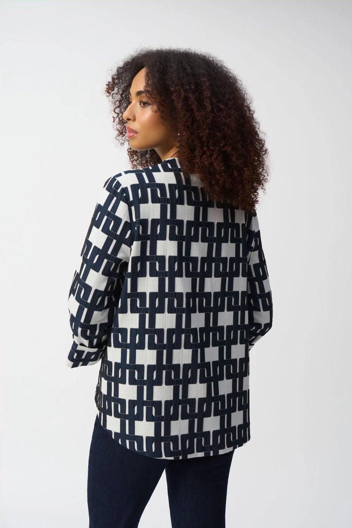 Geometric Print Trapeze Jacket - Off White/Navy