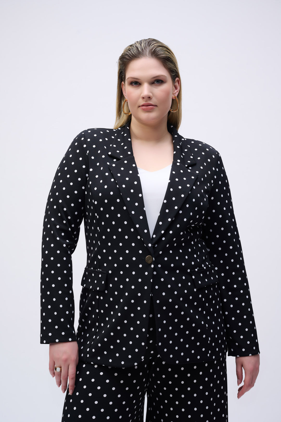 Polka Dot Hip-length Blazer - Black/Vanilla