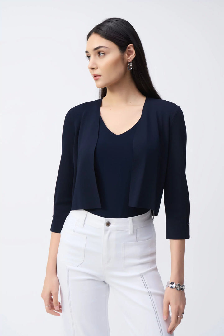 Open Front Cardigan with Pearl Ornament - Navy