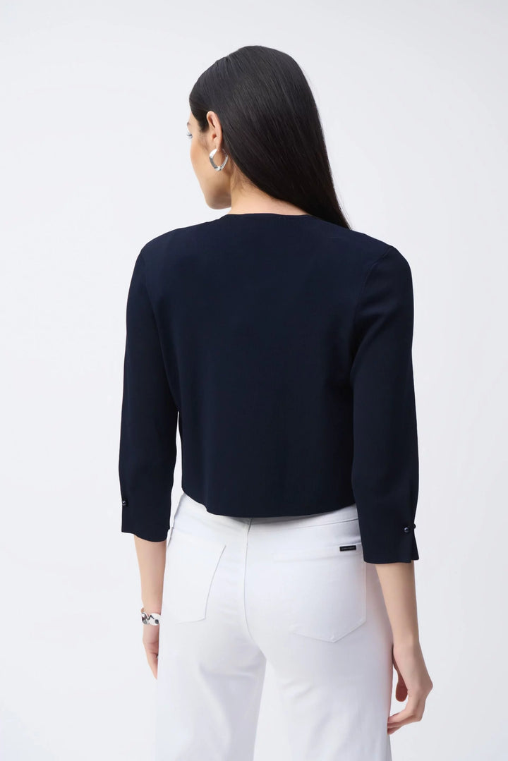 Open Front Cardigan with Pearl Ornament - Navy