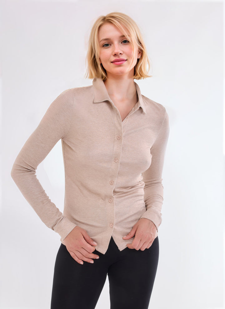 Long Sleeve Button Down Shirt - Ecru Chime
