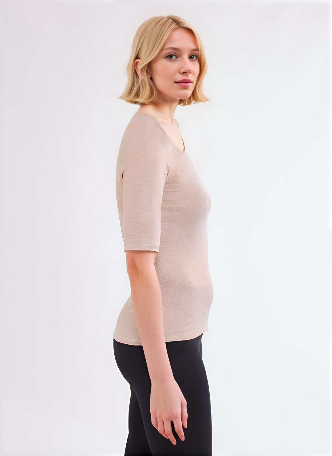 Elbow Sleeve Tee - Ecru Chine