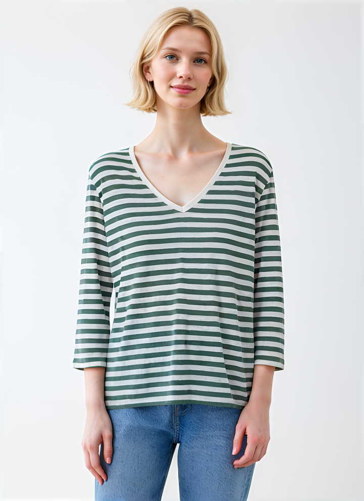 Stripe V-Neck - Agave