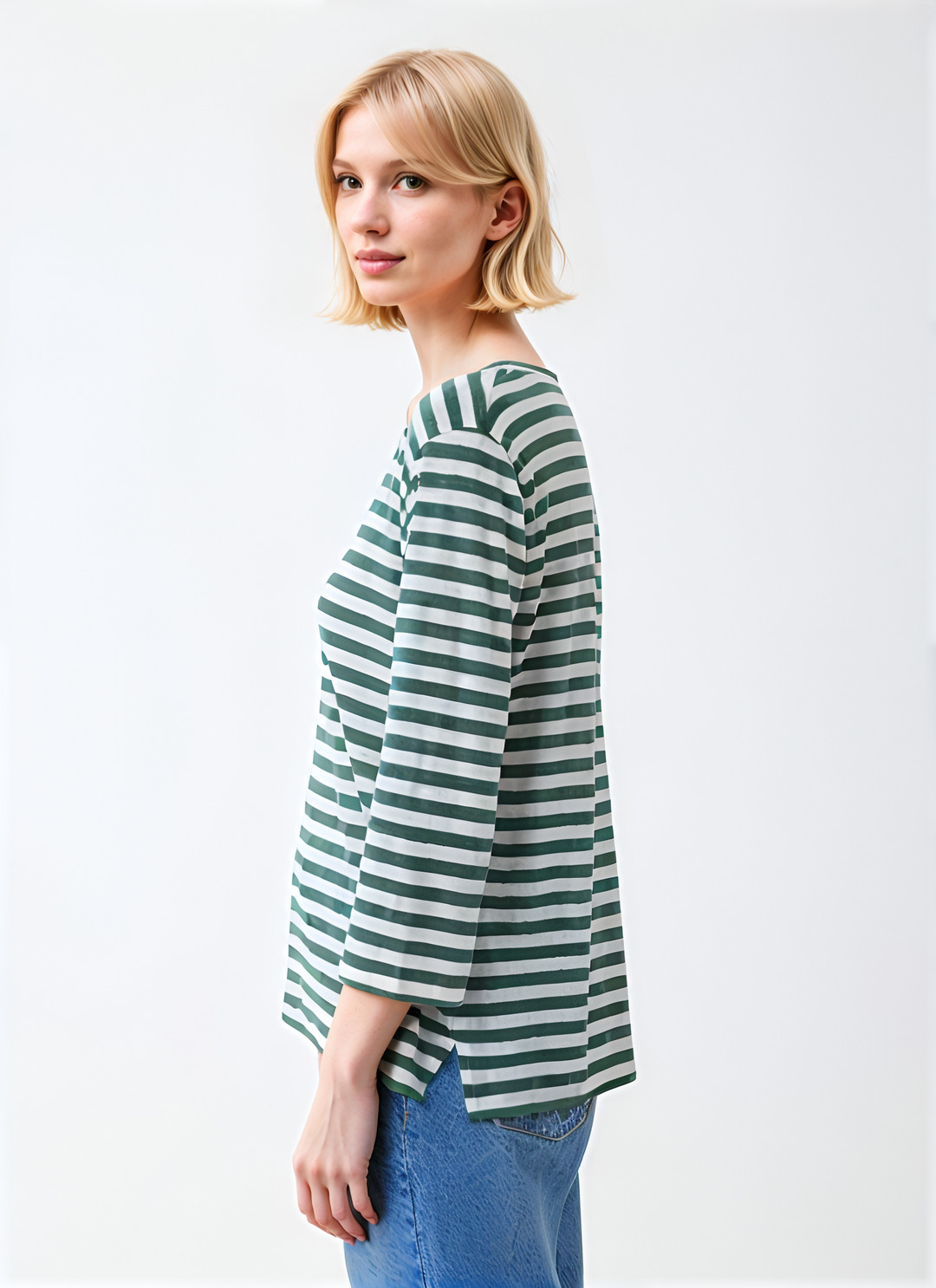 Stripe V-Neck - Agave