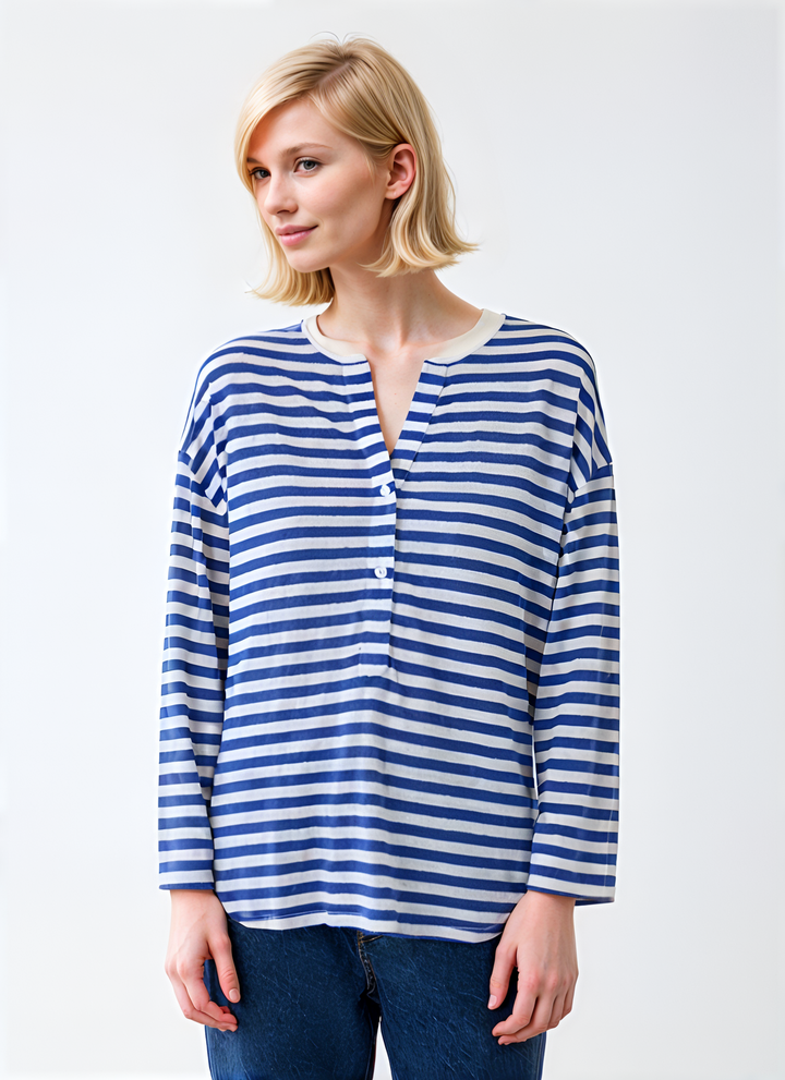 Long Sleeve Stripe Henley Top