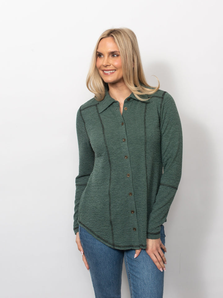 Seersucker Contrast Stitching Button Up Shirt