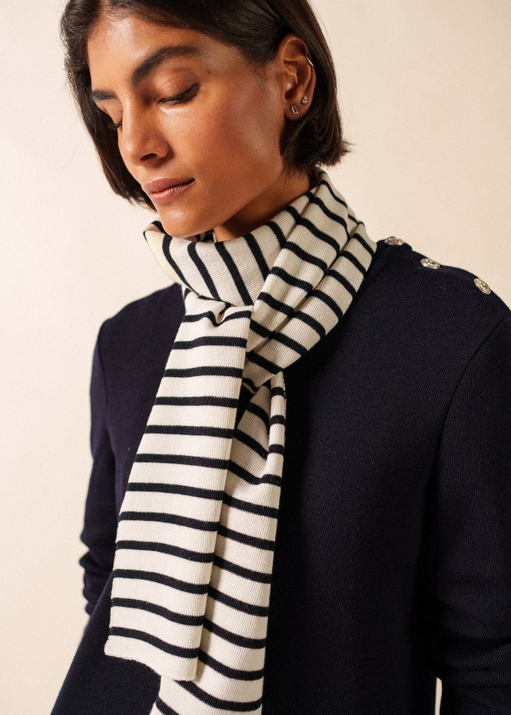 DUGUAY - Striped Scarf in Comfortable Wool Blend (IVORY / NAVY)