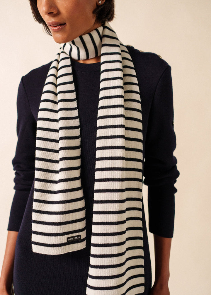 DUGUAY - Striped Scarf in Comfortable Wool Blend (IVORY / NAVY)
