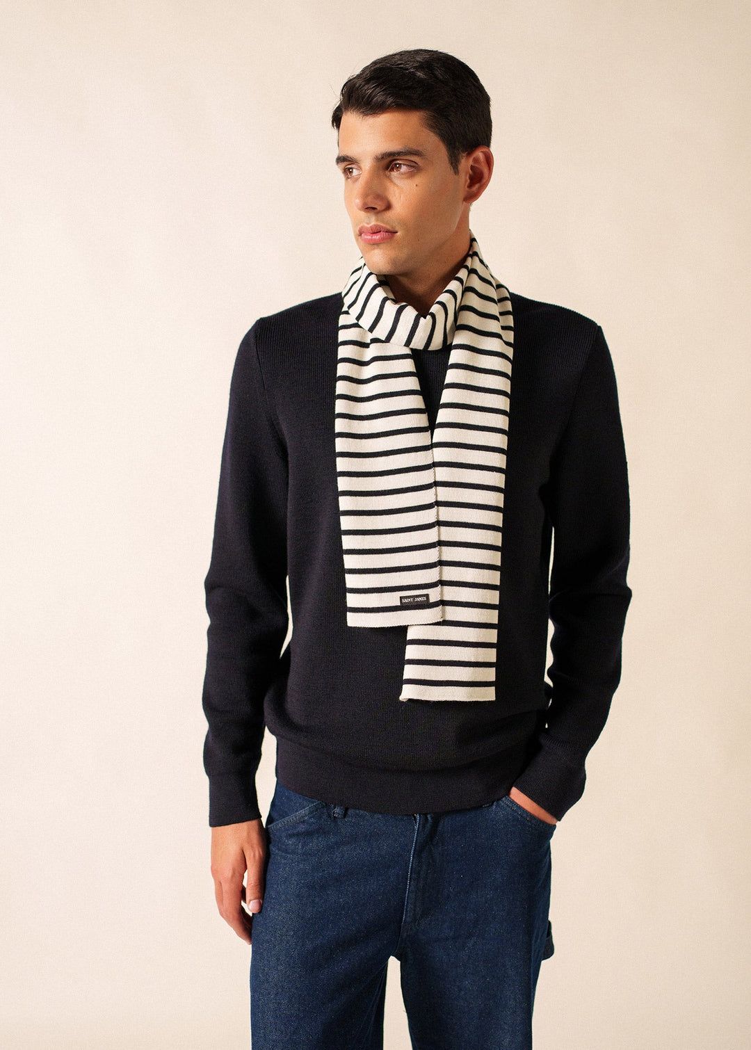 DUGUAY - Striped Scarf in Comfortable Wool Blend (IVORY / NAVY)