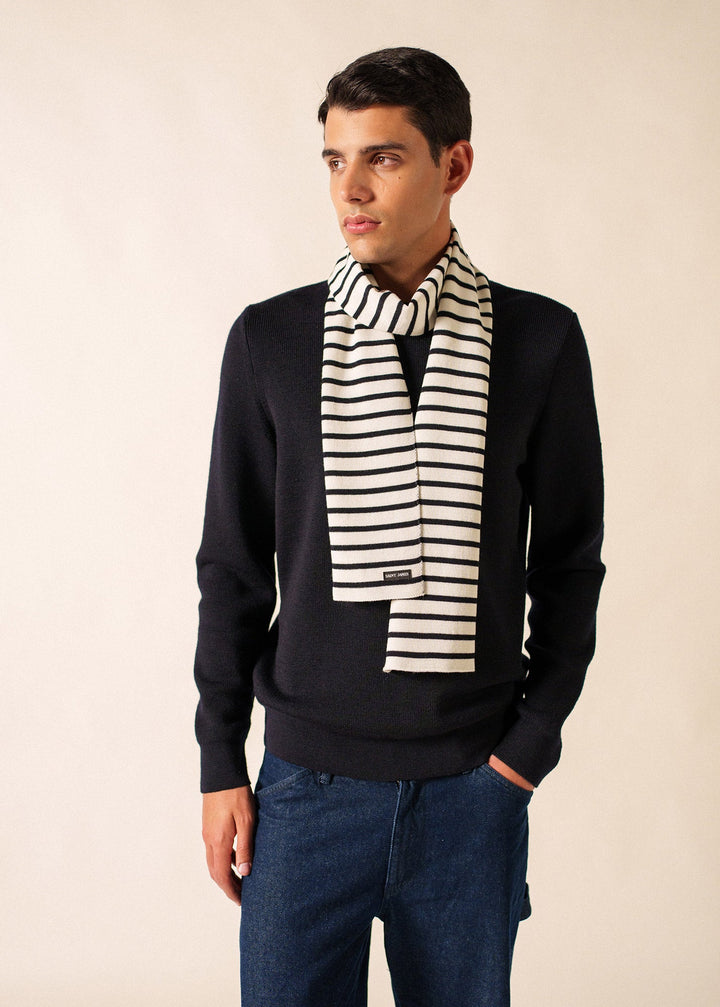 DUGUAY - Striped Scarf in Comfortable Wool Blend (IVORY / NAVY)