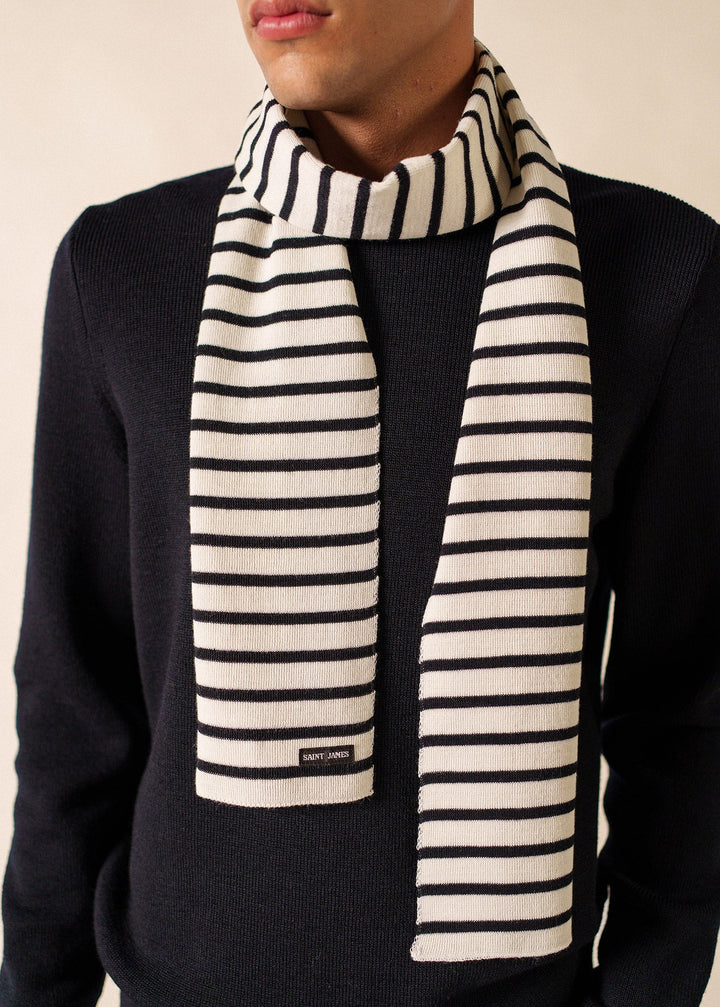 DUGUAY - Striped Scarf in Comfortable Wool Blend (IVORY / NAVY)