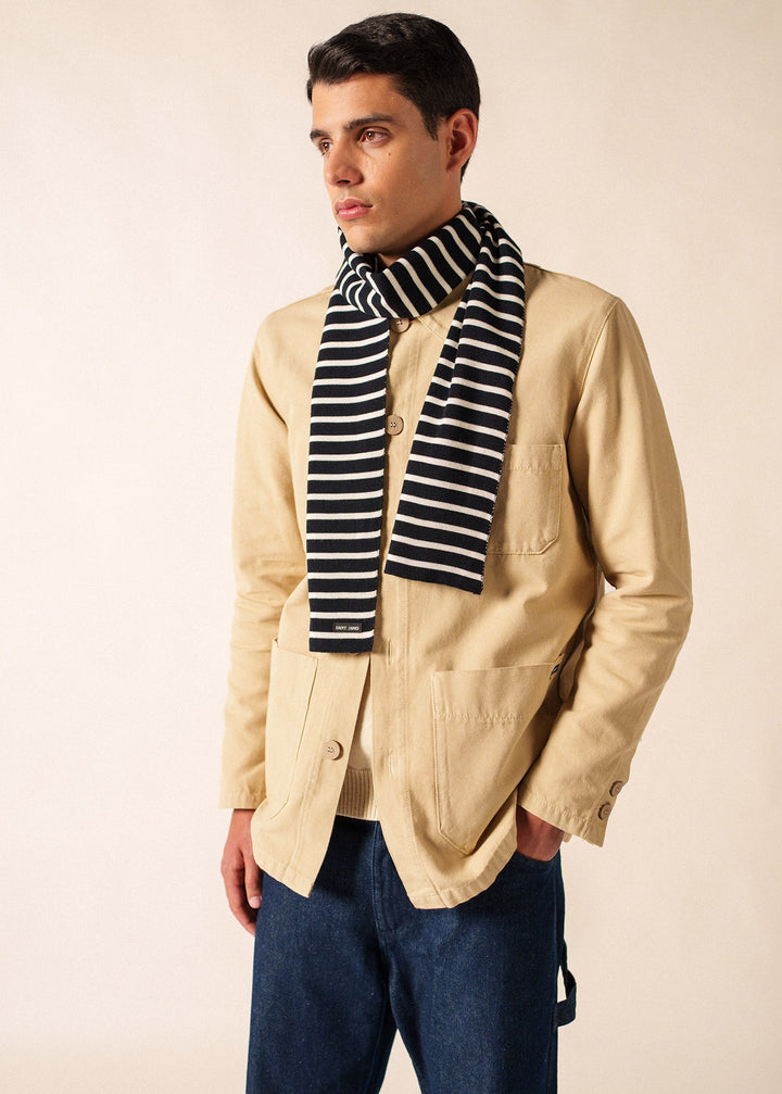 DUGUAY - Striped Scarf in Comfortable Wool Blend (NAVY / IVORY)