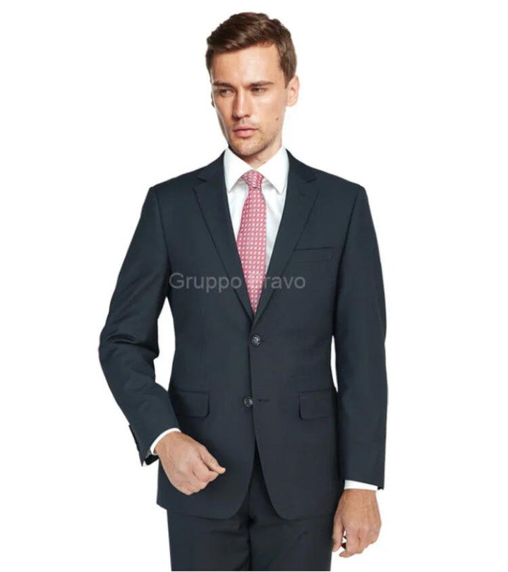 Black Solid Modern Fit Wool Pants