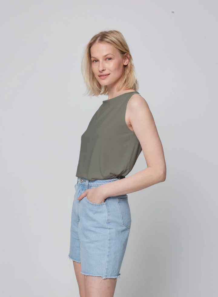 Soft Touch Semi Relaxed Boatneck Tank - Kaki Army