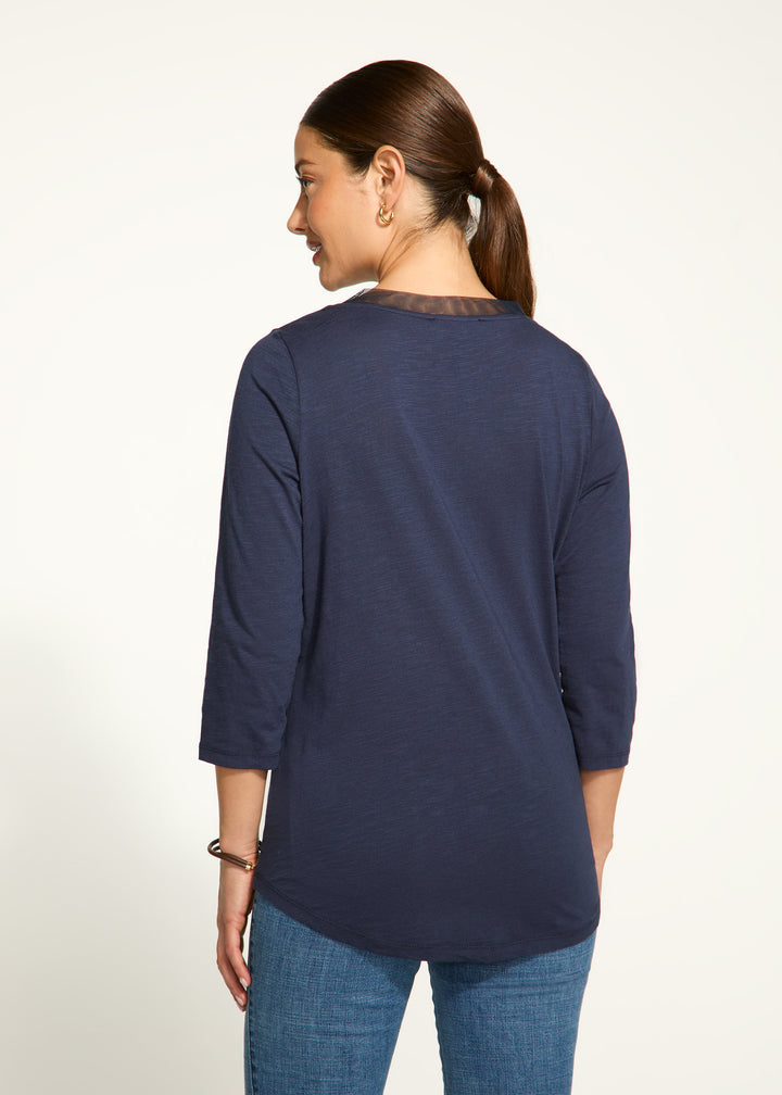 3/4 Sleeve V-Neck Top - Navy