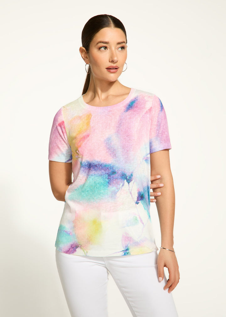 Short Sleeve Round Neck Top - Swell Print