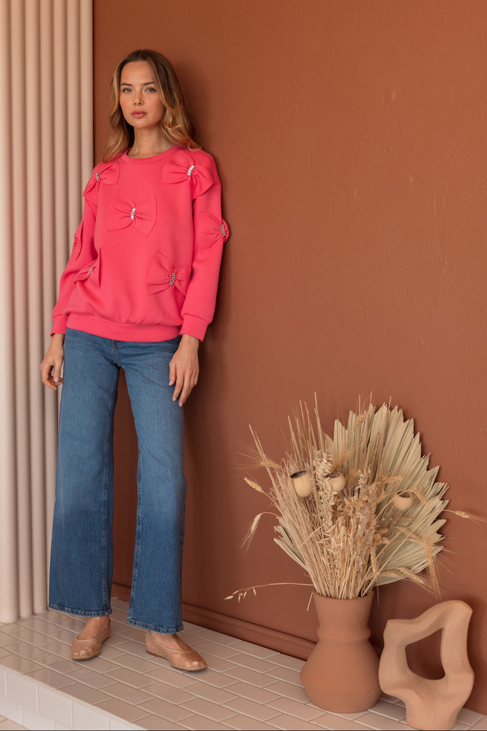 Fiora Stretch French Scuba Ribbon Bow Top