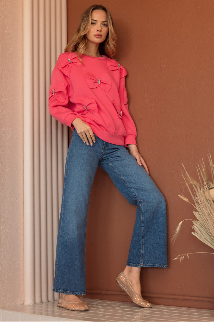 Fiora Stretch French Scuba Ribbon Bow Top