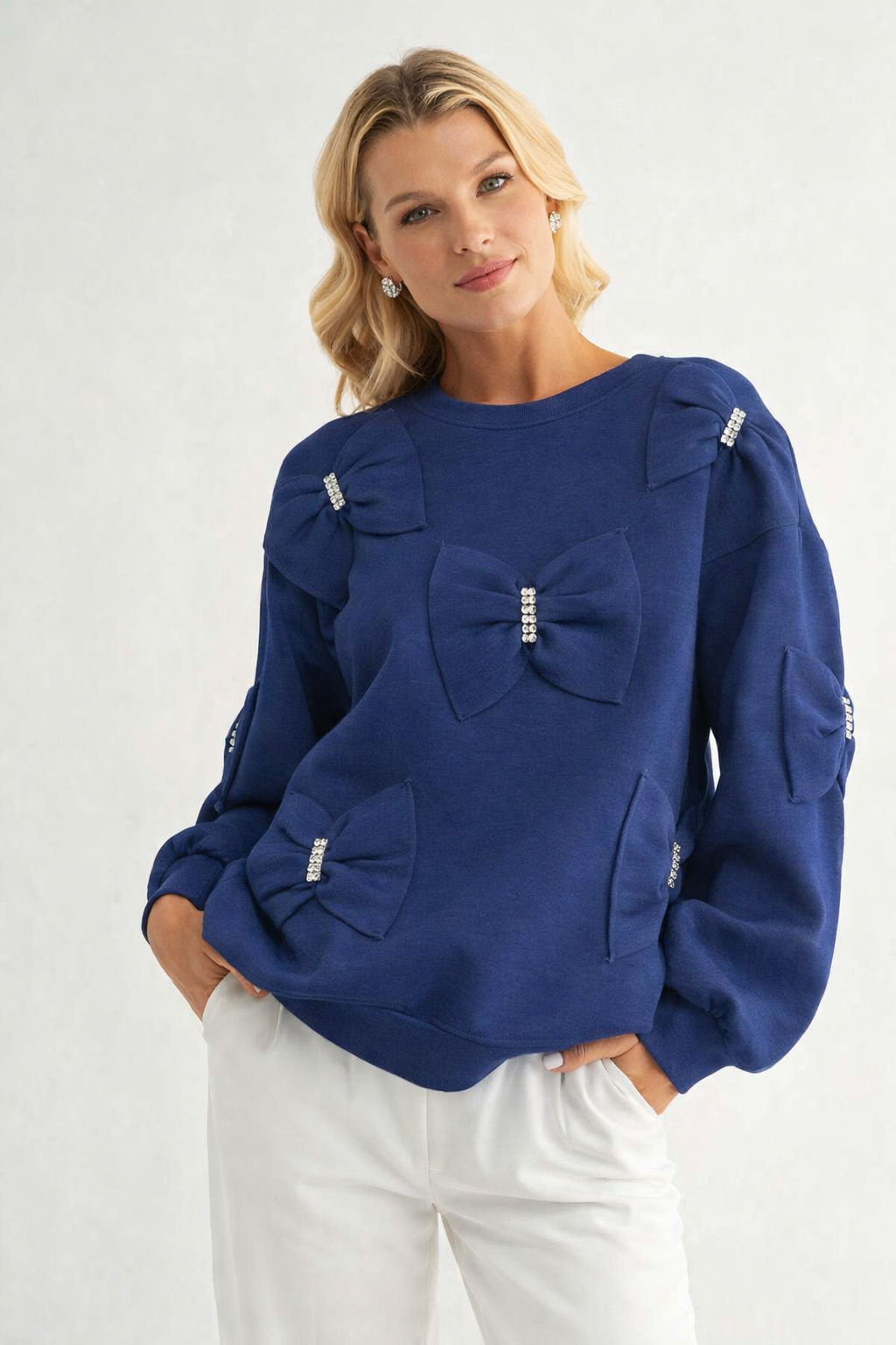 Fiora Stretch French Scuba Ribbon Bow Top