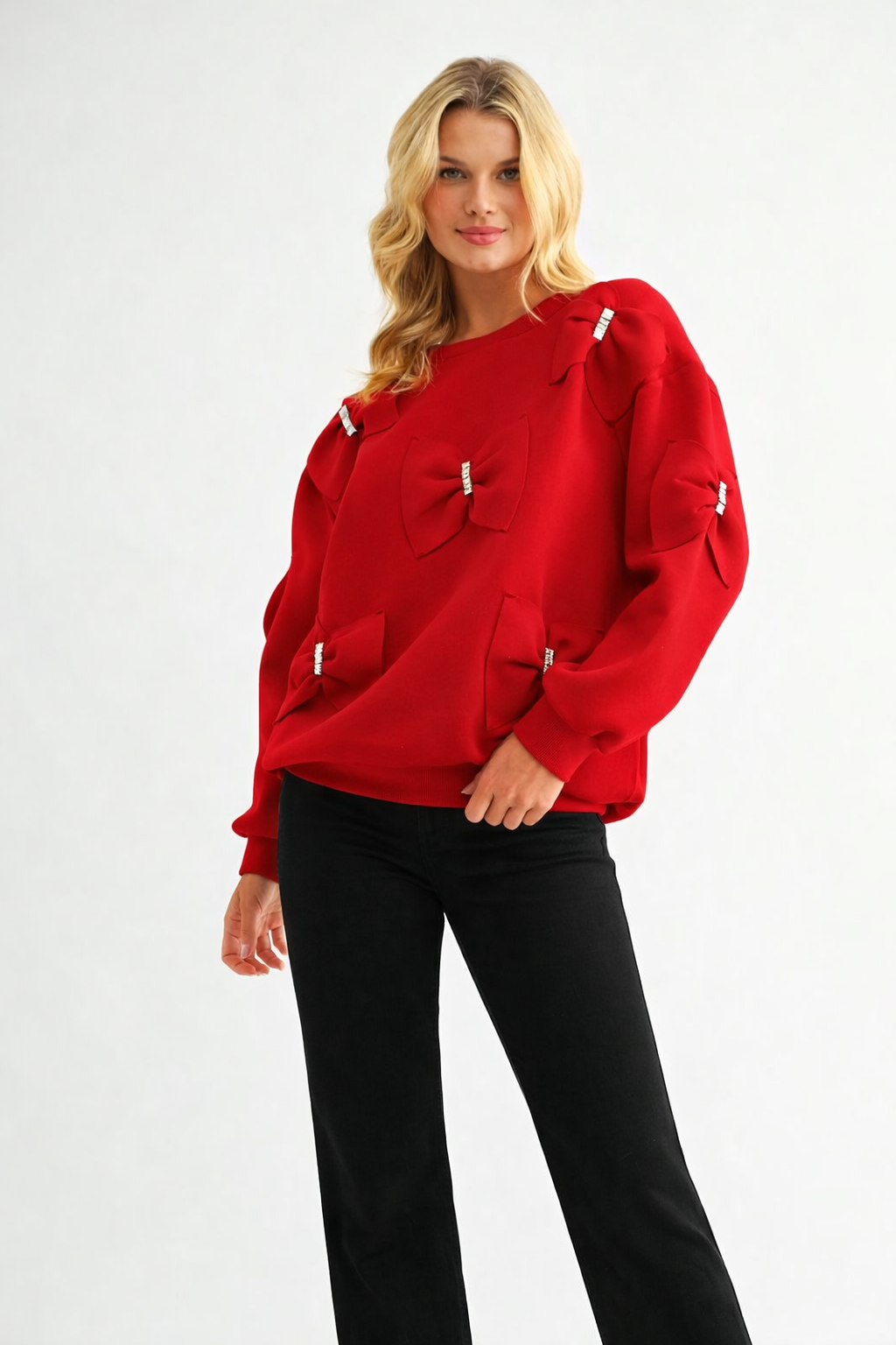 Fiora Stretch French Scuba Ribbon Bow Top