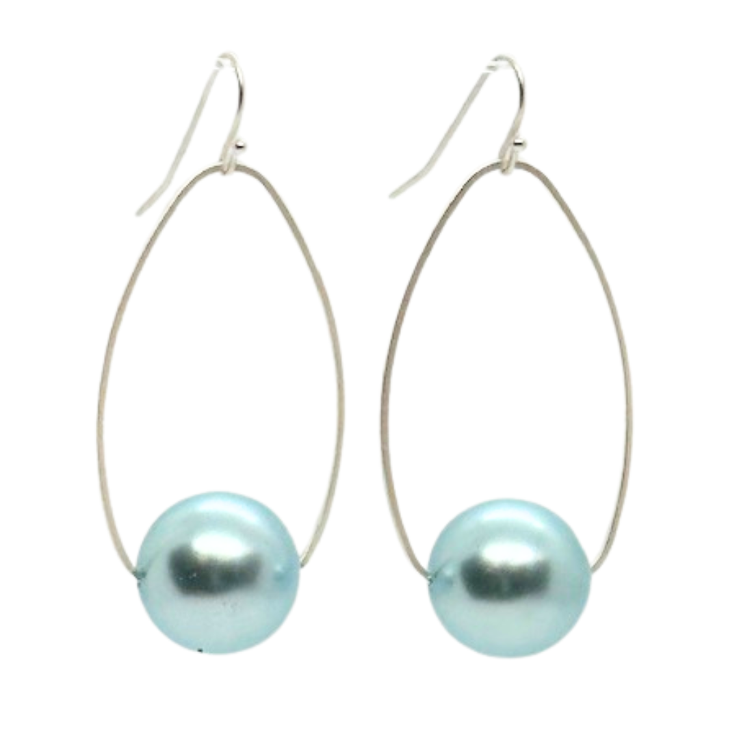 Aqua Bubble Pearl Inset On Matte Silver Frames