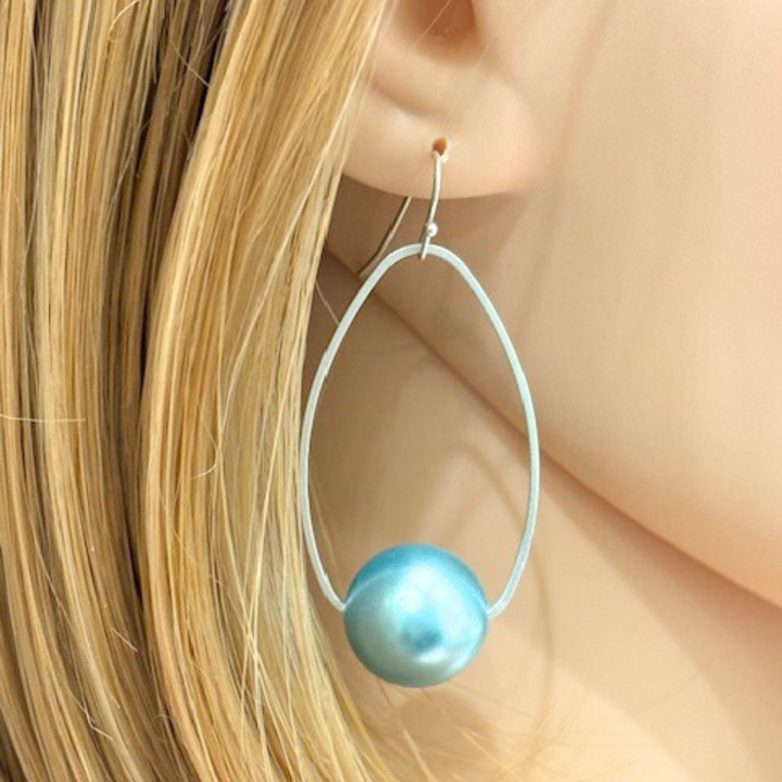 Aqua Bubble Pearl Inset On Matte Silver Frames