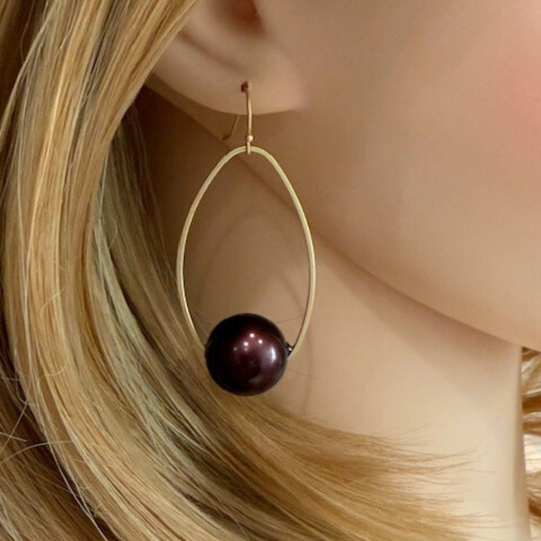 Burgundy Bubble Pearls Inset On Matte Gold Frames