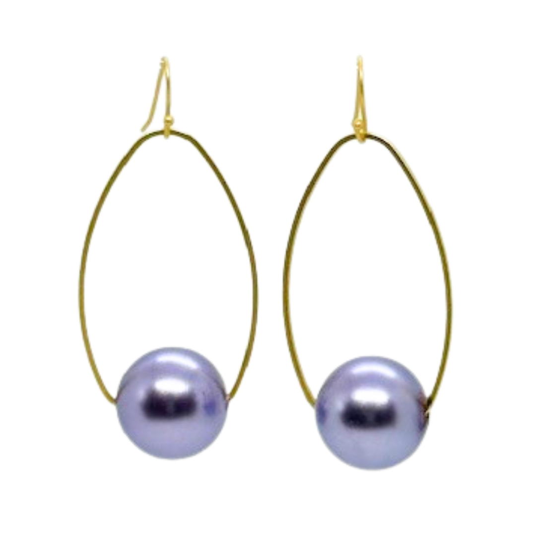 Lavender Bubble Pearls Inset On Matte Gold Frames