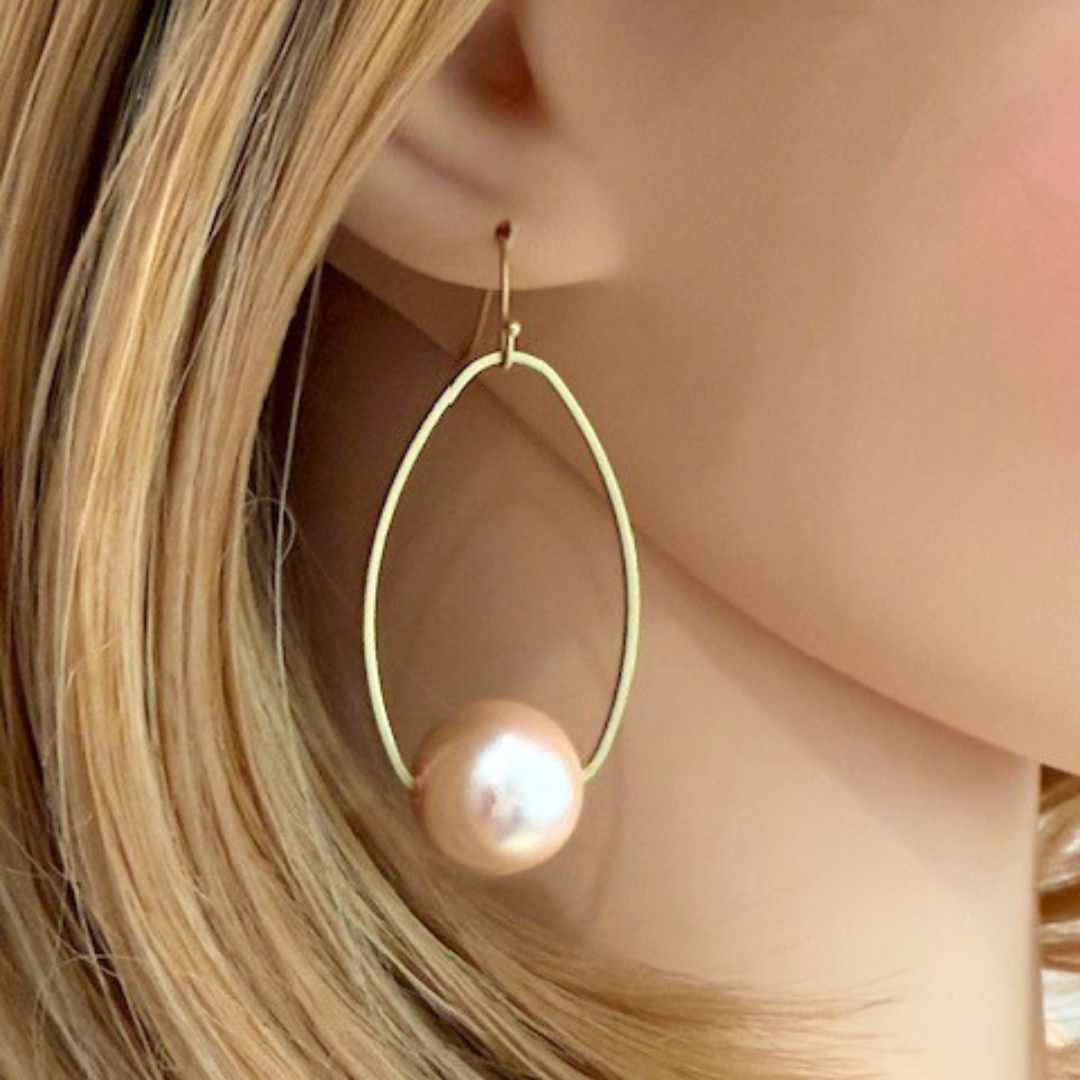 Pink Bubble Pearls Inset On Matte Gold Frames