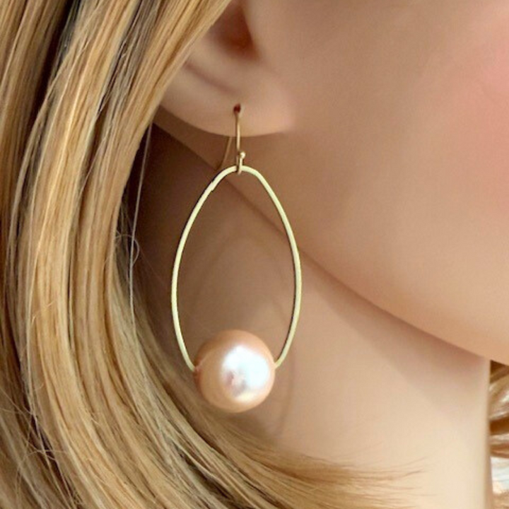 Pink Bubble Pearls Inset On Matte Gold Frames