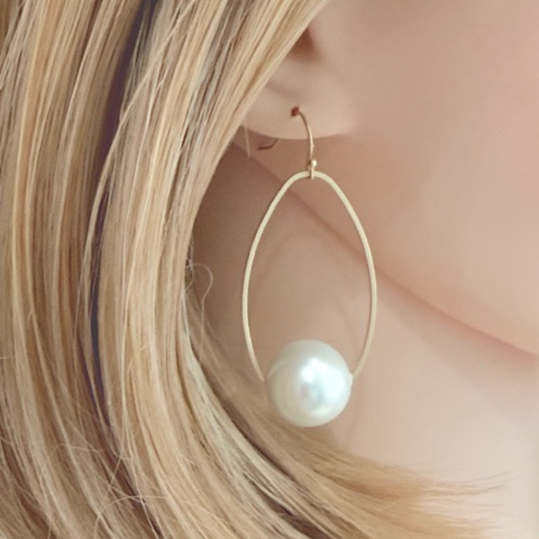 White Bubble Pearls Inset On Matte Gold Frames