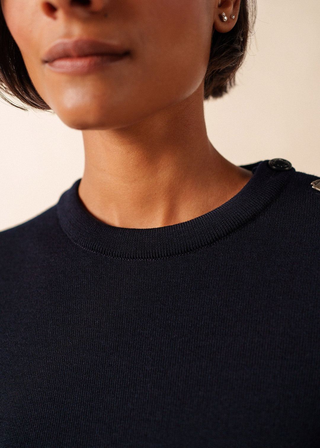 BREGANCON - Breton Sweater with Jacquard Elbow Patch for Women (NAVY)