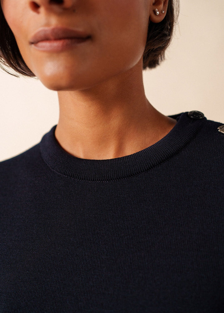 BREGANCON - Breton Sweater with Jacquard Elbow Patch for Women (NAVY)