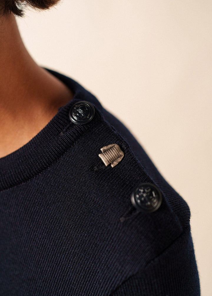 BREGANCON - Breton Sweater with Jacquard Elbow Patch for Women (NAVY)