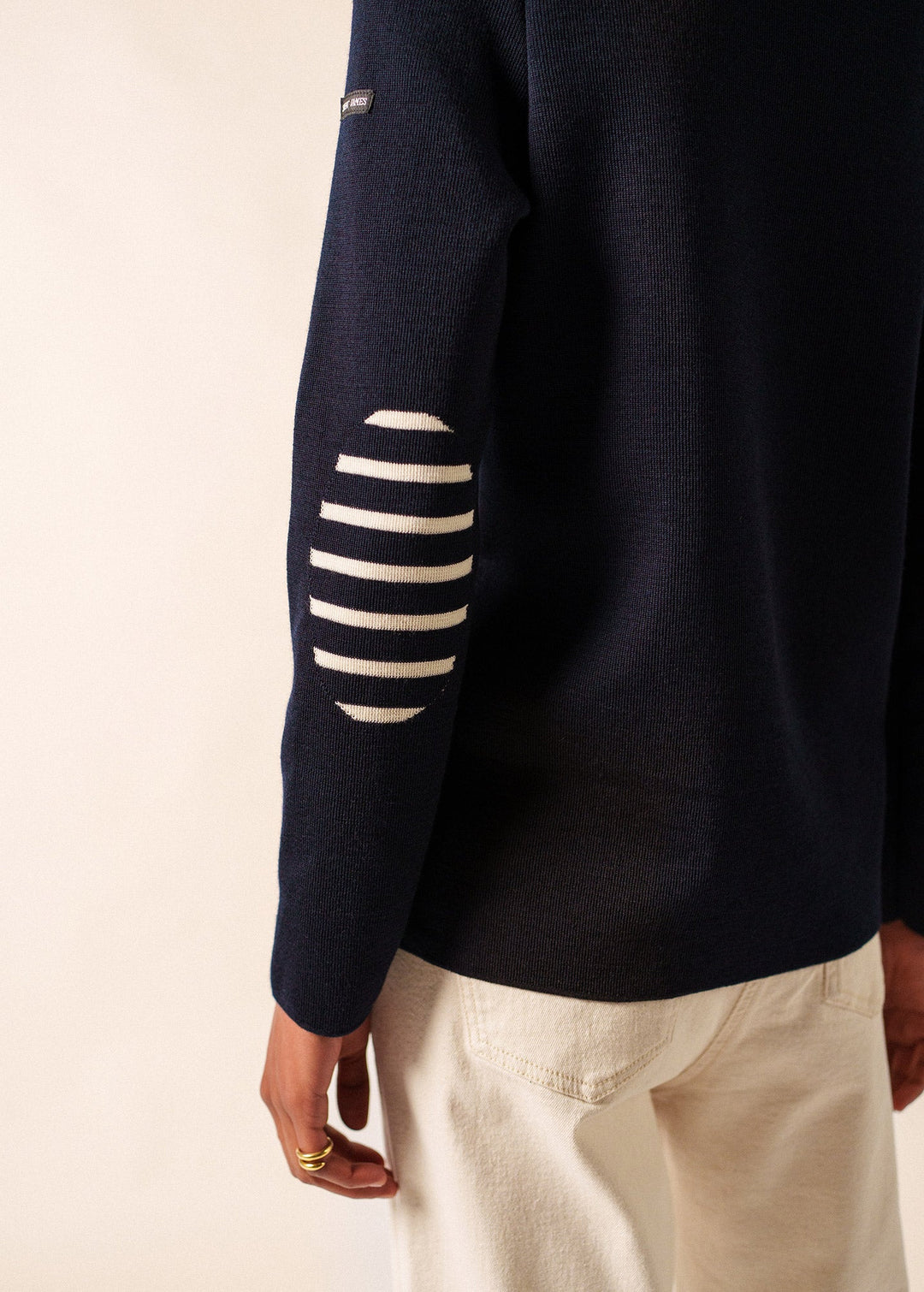 BREGANCON - Breton Sweater with Jacquard Elbow Patch for Women (NAVY)