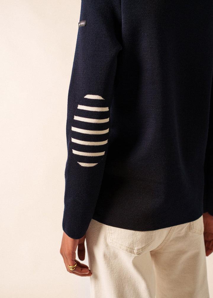 BREGANCON - Breton Sweater with Jacquard Elbow Patch for Women (NAVY)