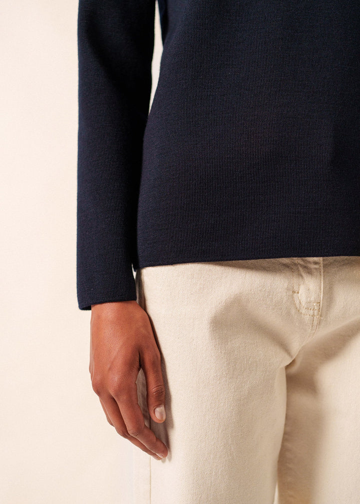 BREGANCON - Breton Sweater with Jacquard Elbow Patch for Women (NAVY)