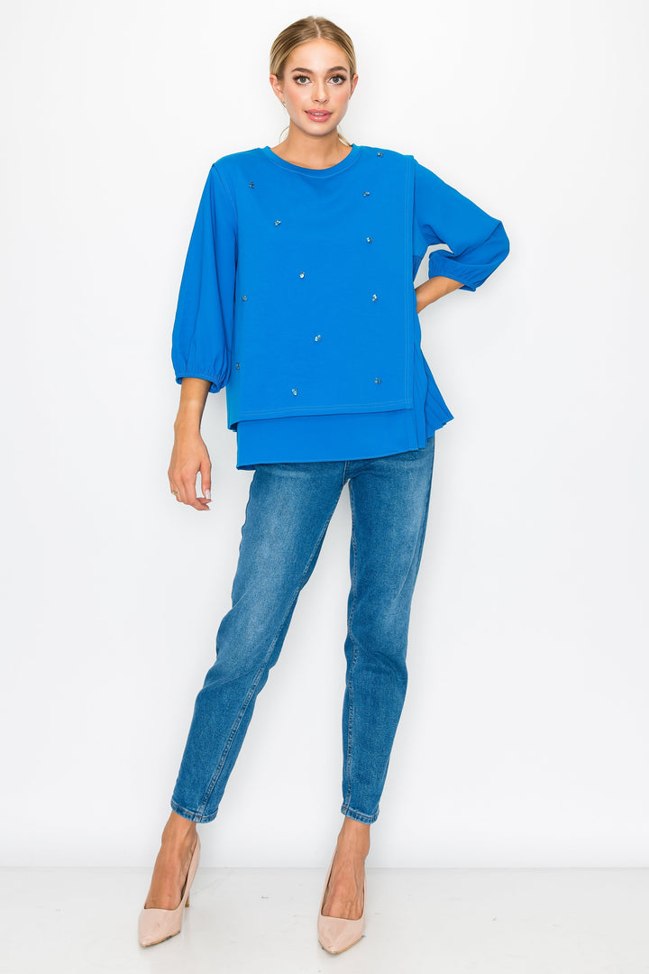 Rilynn Top with Pleating & Diamonds